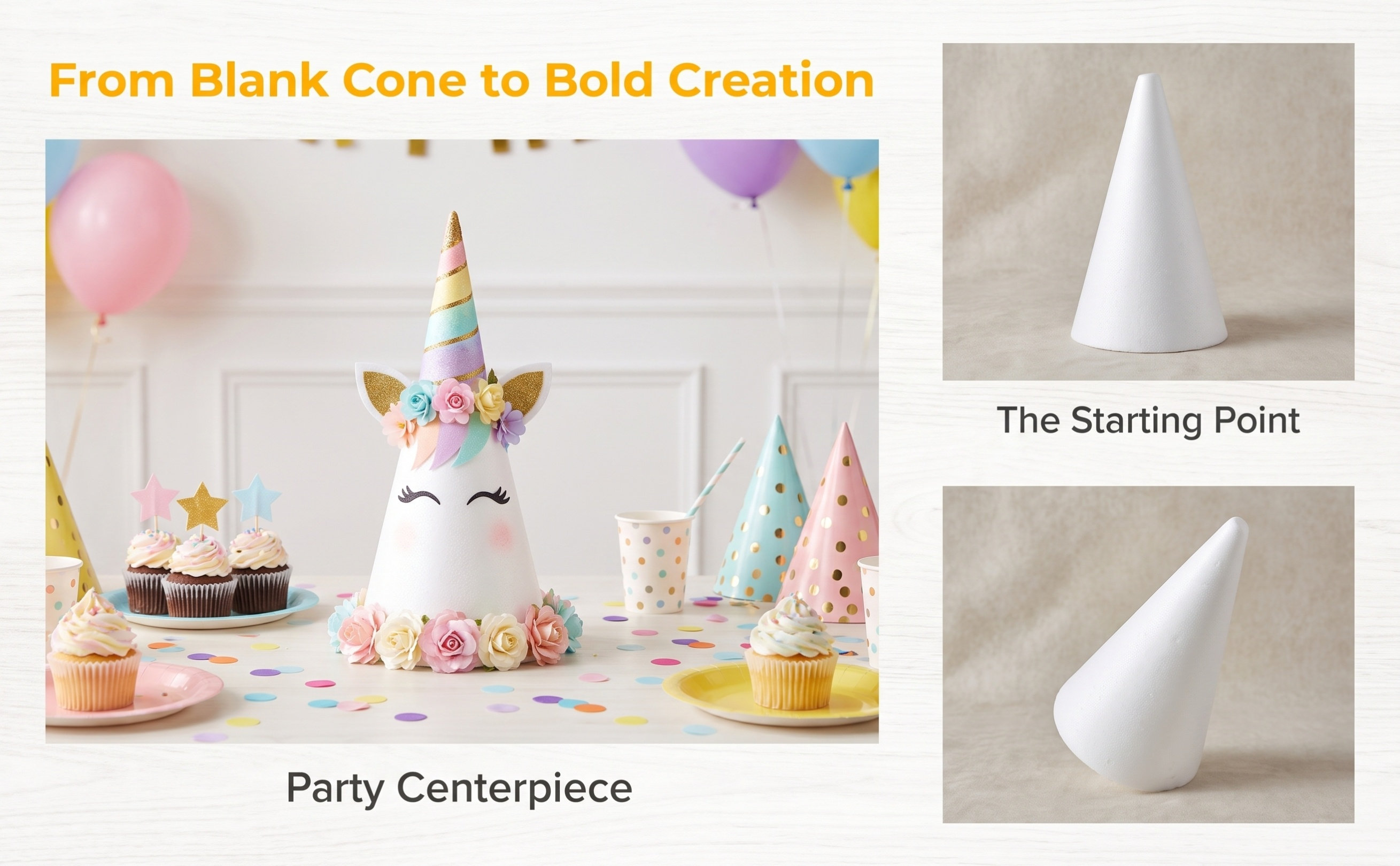 Art Craft Winter - Small Polystyrene Craft Cones White Foam