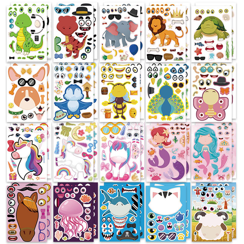 Art And Craft Zoo Animals - 12/24 Sheets Make a Face Stickers