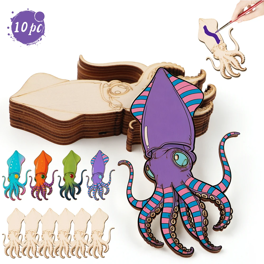 Art Craft Home - 10pcs/set Unfinished Wood Craft Octopus Animal