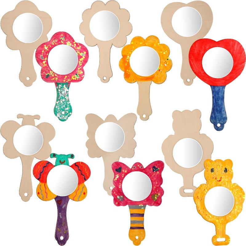 Art Craft Mirror - 2pcs DIY Wooden Mirror Mini Wooden