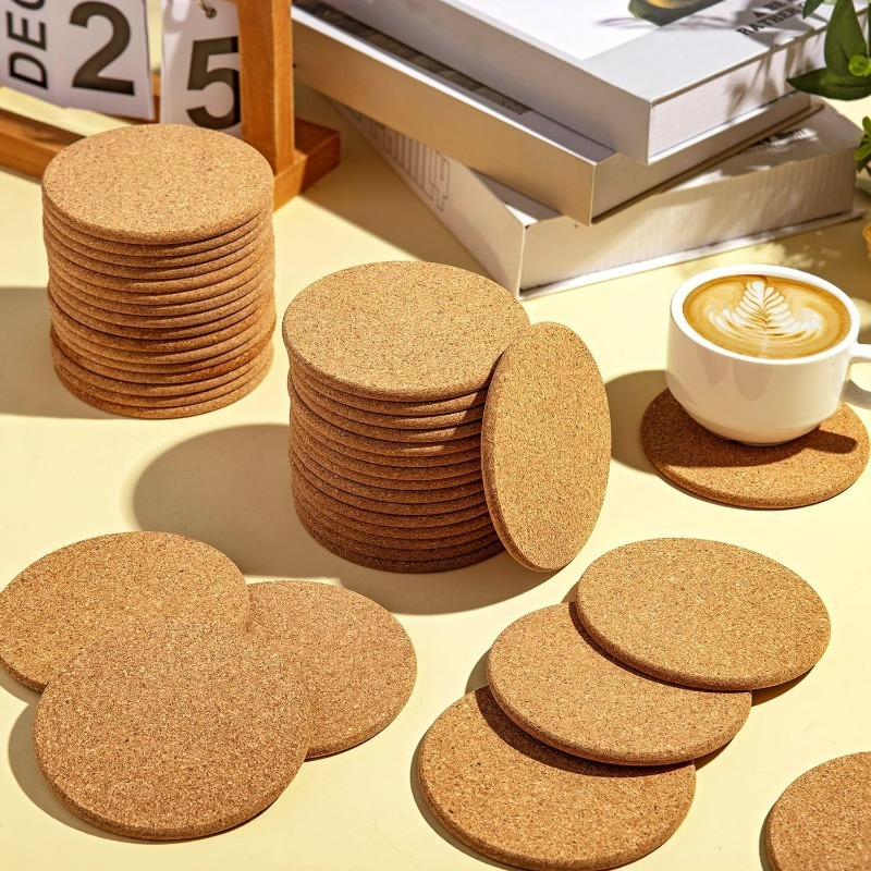 Natural Wooden Round Cork Coas - Art Craft Table ulasan dan harga