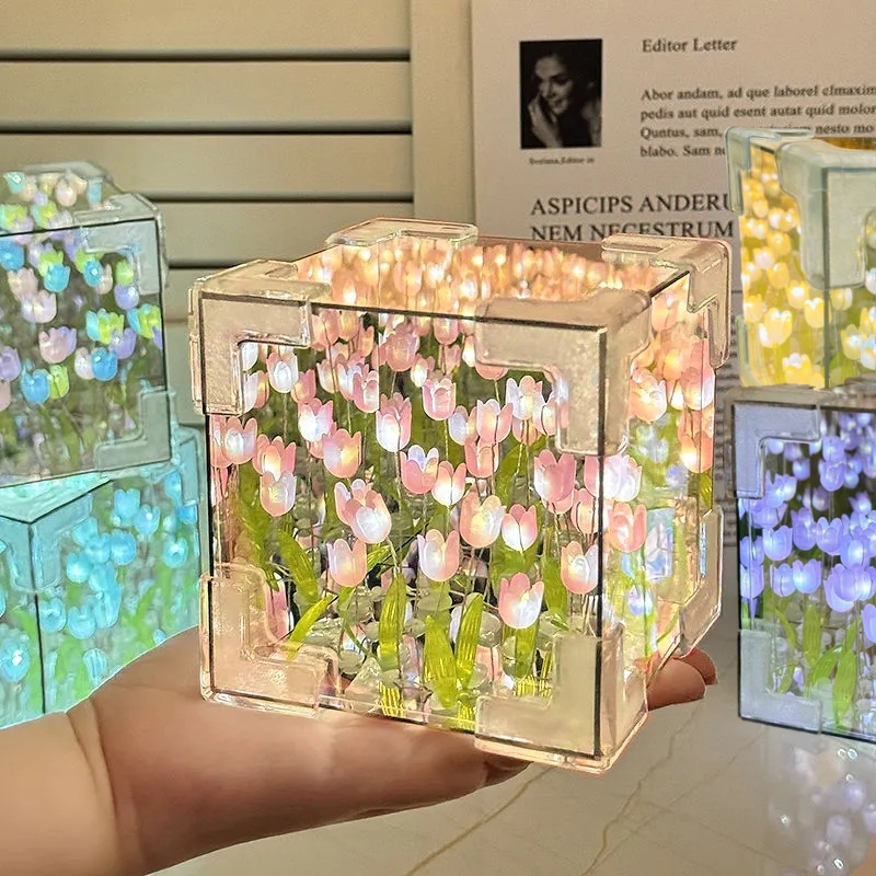 DIY Tulip Mirror Cube Lamp Sim - Art Craft Mirror ulasan dan harga